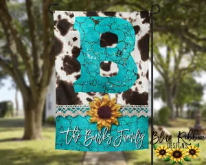 12X18" Single or Double Sided Cowhide & Turquoise Garden Flag