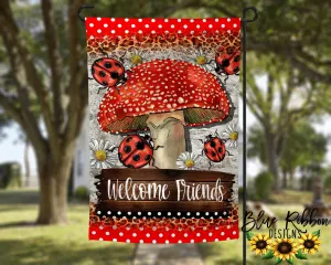 12X18" Single or Double Sided Mushroom & Ladybugs Garden Flag
