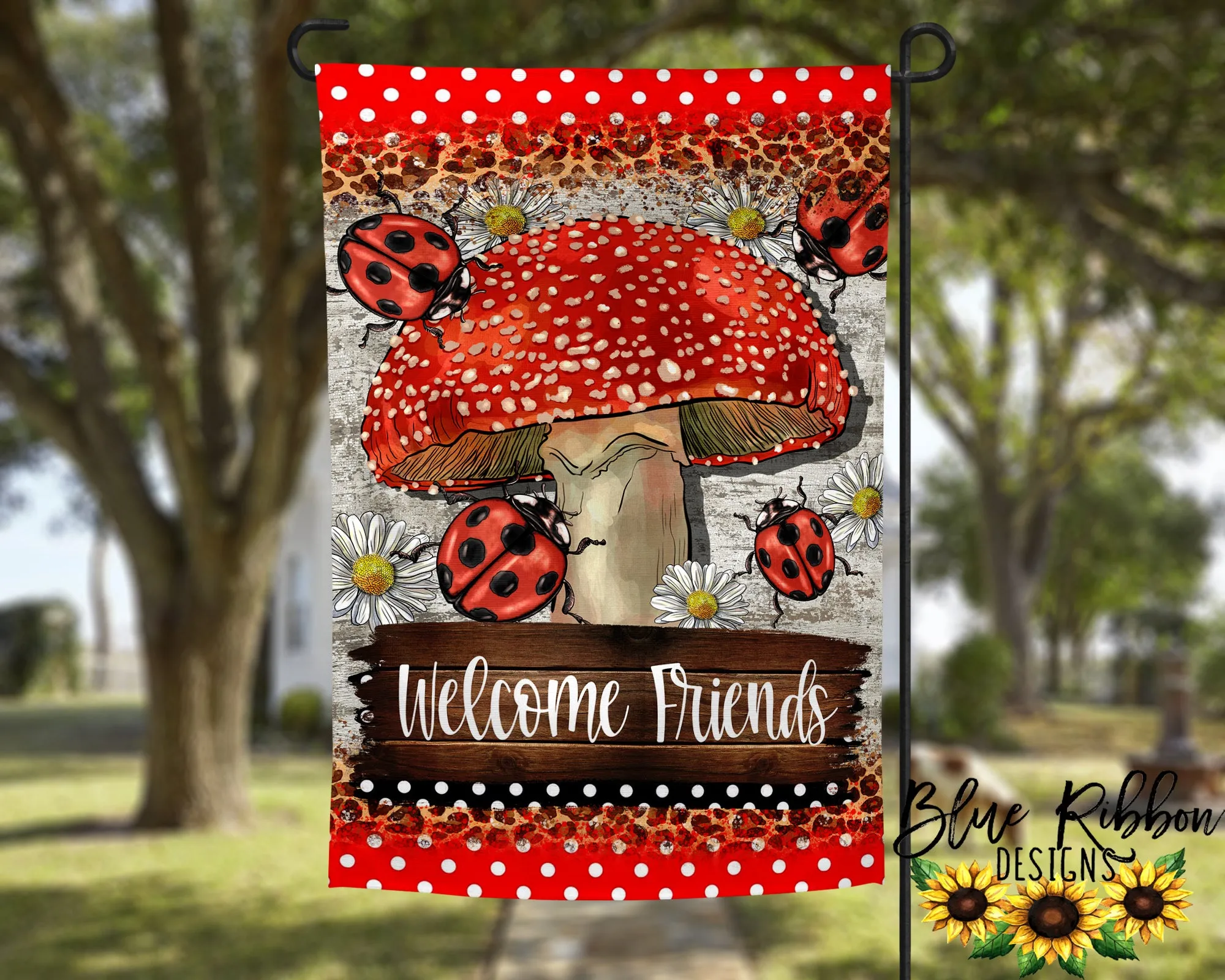 12X18" Single or Double Sided Mushroom & Ladybugs Garden Flag