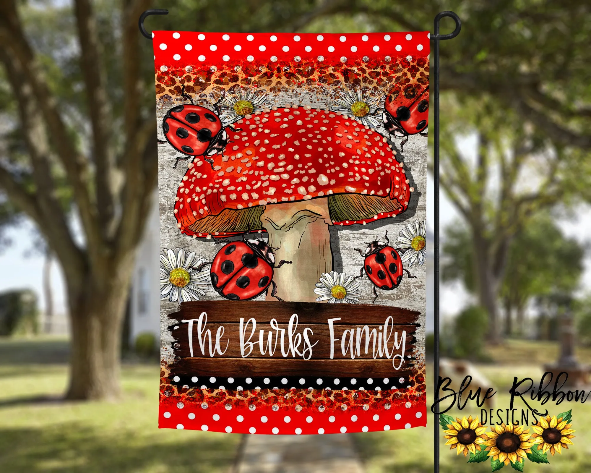 12X18" Single or Double Sided Mushroom & Ladybugs Garden Flag
