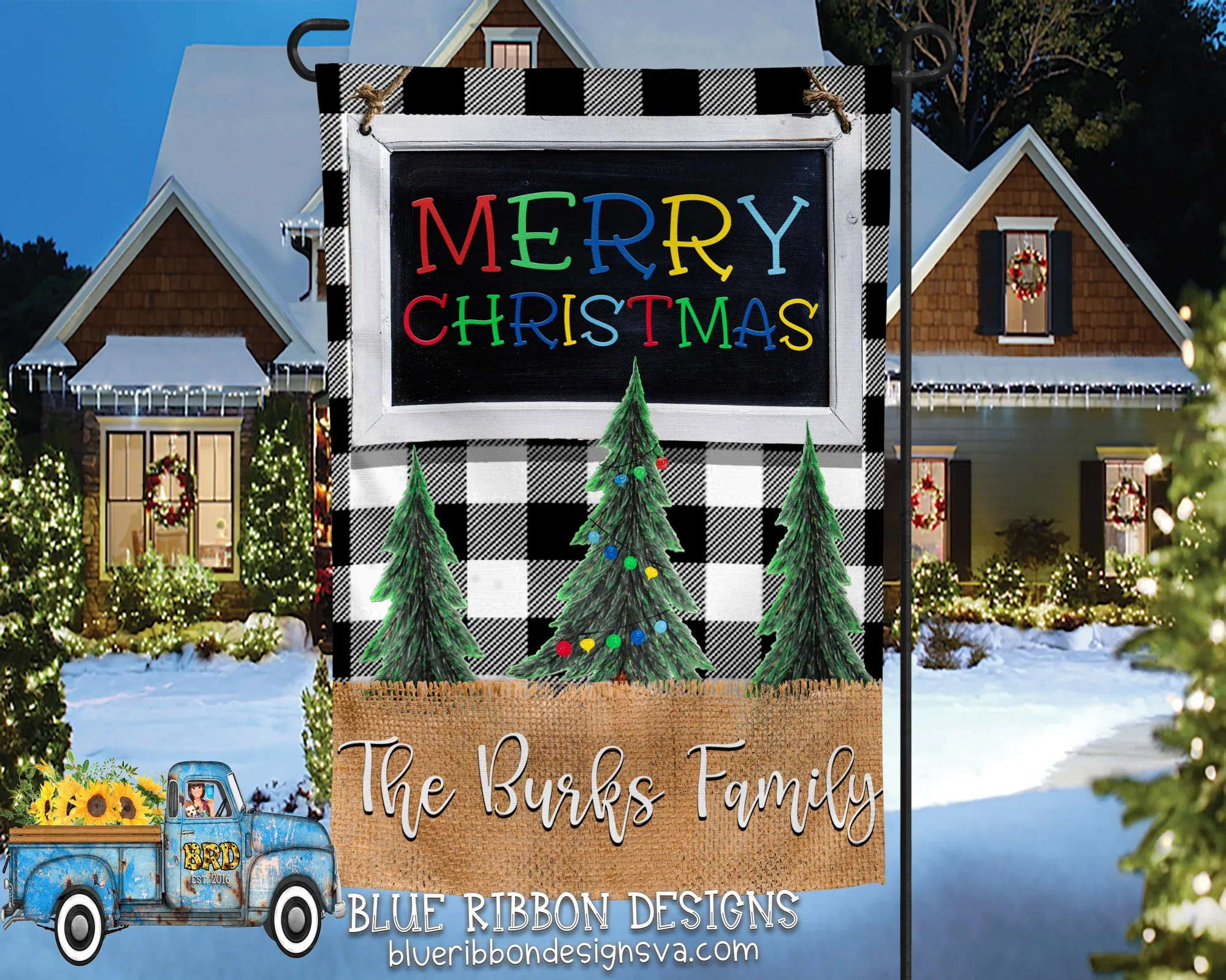 12X18" Single or Double Sided Personalized Multicolor Merry Christmas Garden Flag