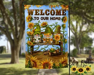 12X18" Single or Double Sided Sunflower Gnome "Welcome to our Home" Garden Flag