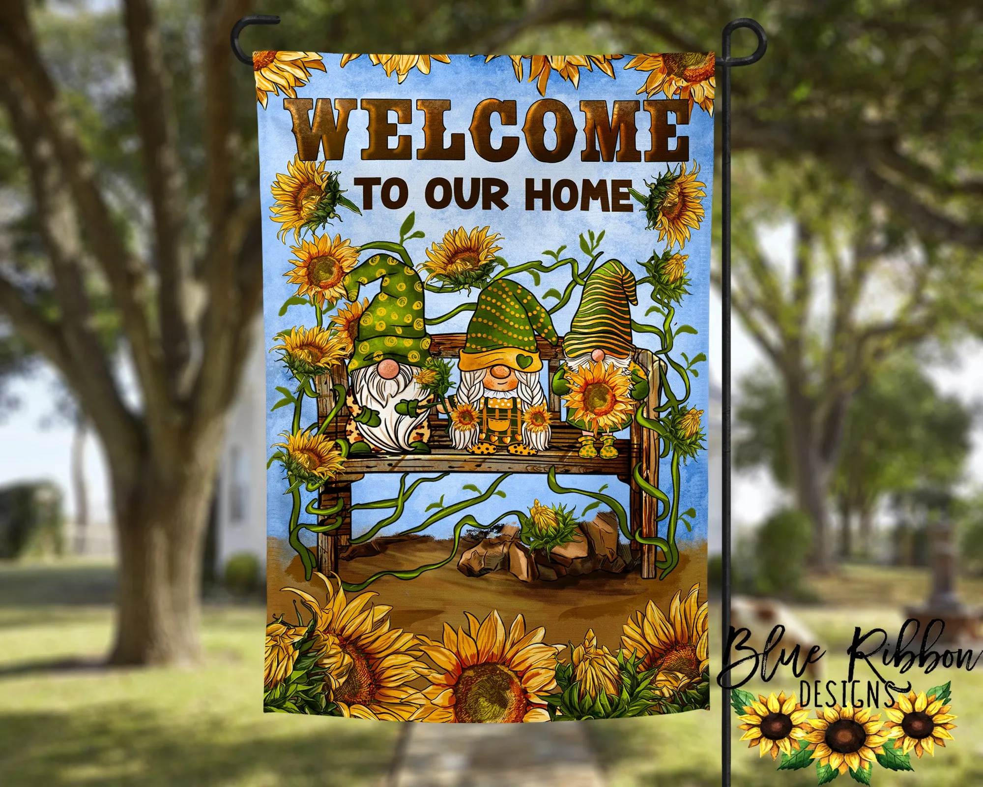 12X18" Single or Double Sided Sunflower Gnome "Welcome to our Home" Garden Flag