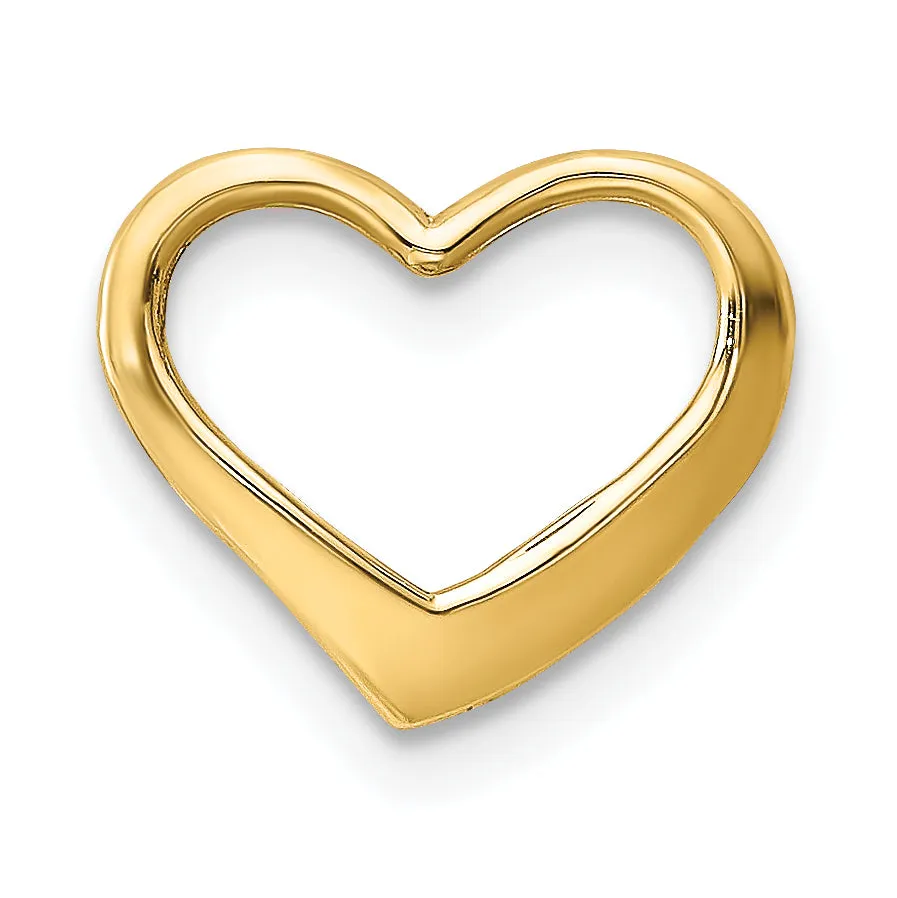 14k Yellow Gold Floating Heart Design Slide Pendant