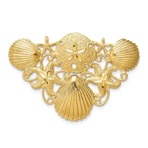 14k Yellow Gold Polished Diamond Cut Sea Life Slide Pendant