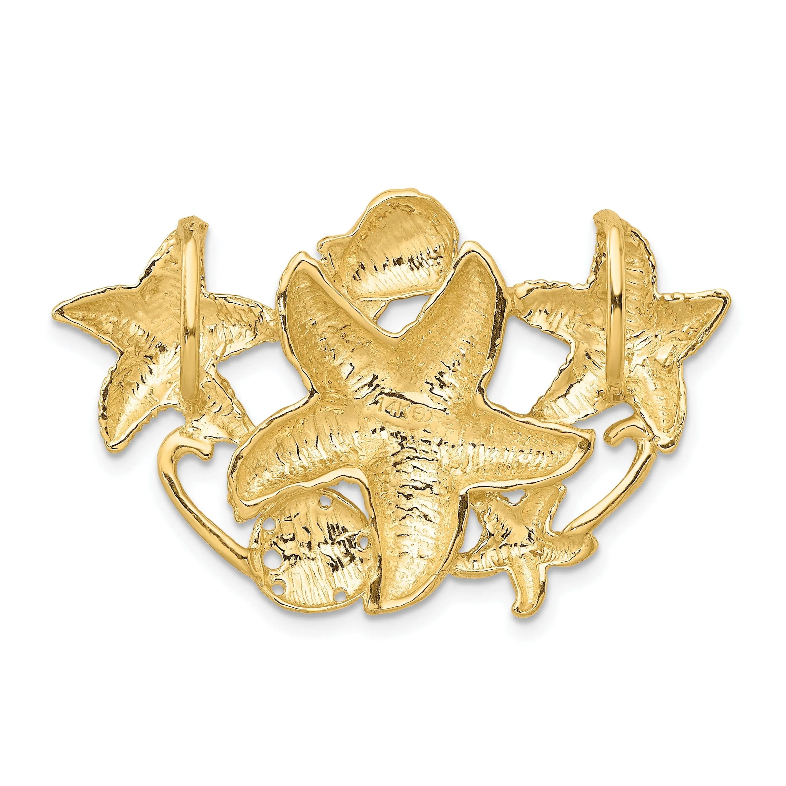14k Yellow Gold Solid Polished Textured Finish Starfish Cluster Slide Pendant fits upto 5mm fancy omega chain