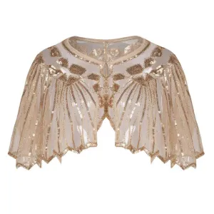1920s Shawl Sequin Evening Cape Flapper Cover Up Apricot