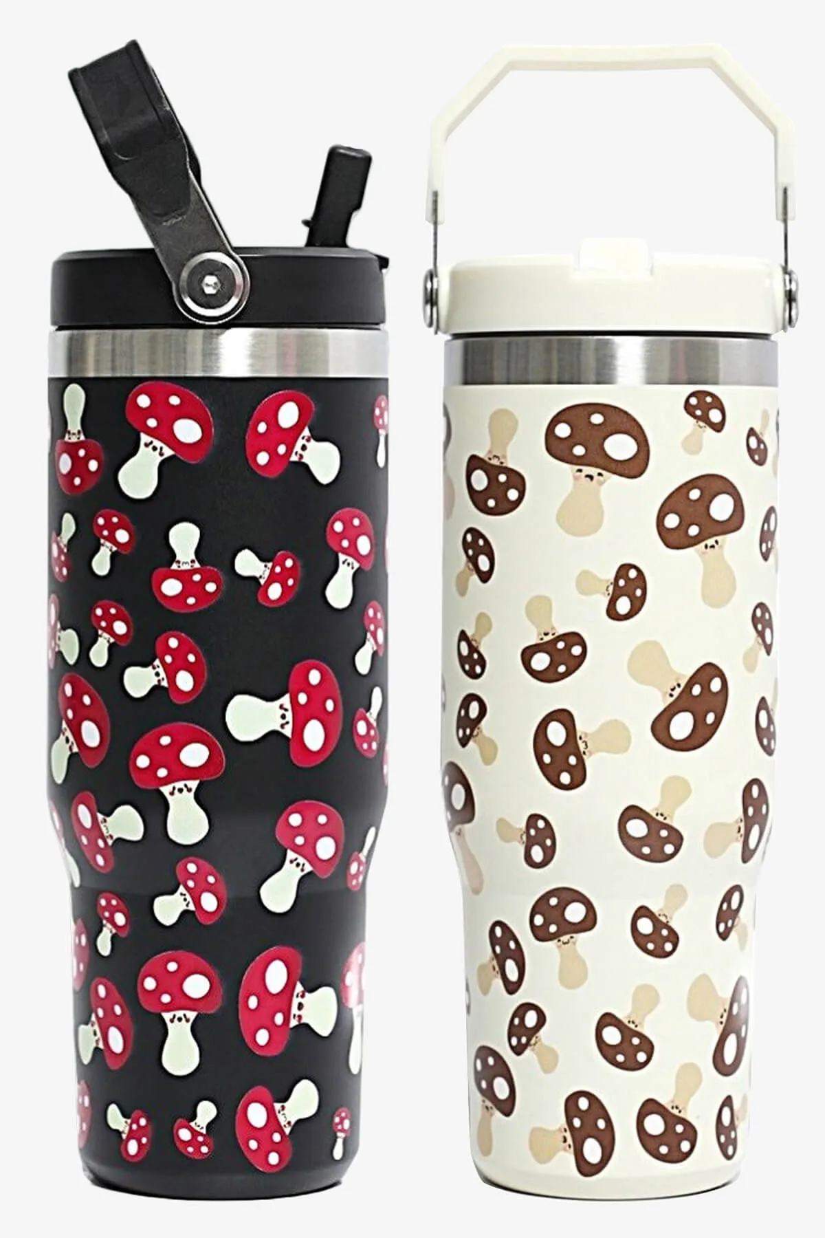 30 oz Mushroom Print Tumbler with Handle and Flip Straw