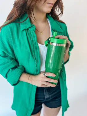 32oz Flip Straw Tumbler- Green Sparkle