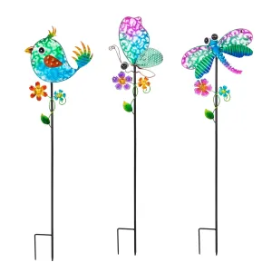 36"H Secret Solar Garden Stakes, 3 Asst, Butterfly, Dragonfly, Bird,2sp6101