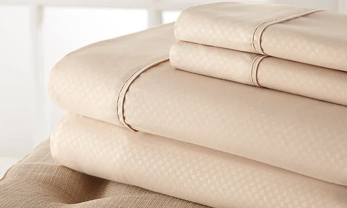 4-Piece Set: Super-Soft 1600 Series Checker Embossed Bed Sheet
