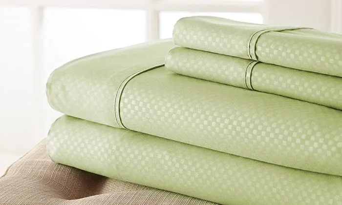 4-Piece Set: Super-Soft 1600 Series Checker Embossed Bed Sheet