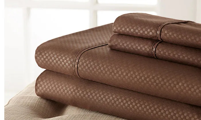 4-Piece Set: Super-Soft 1600 Series Checker Embossed Bed Sheet