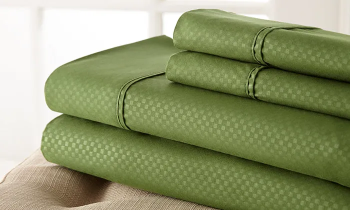 4-Piece Set: Super-Soft 1600 Series Checker Embossed Bed Sheet