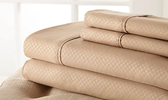 4-Piece Set: Super-Soft 1600 Series Checker Embossed Bed Sheet