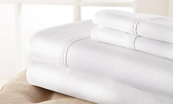 4-Piece Set: Super-Soft 1600 Series Checker Embossed Bed Sheet