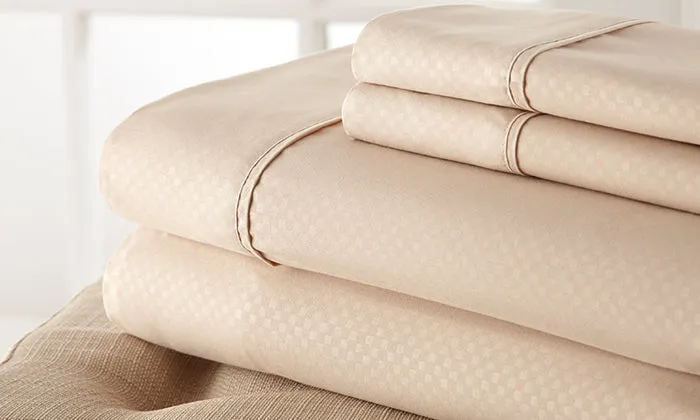 4-Piece Set: Super-Soft 1600 Series Checker Embossed Bed Sheet