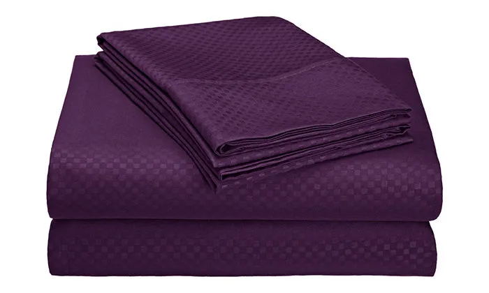 4-Piece Set: Super-Soft 1600 Series Checker Embossed Bed Sheet