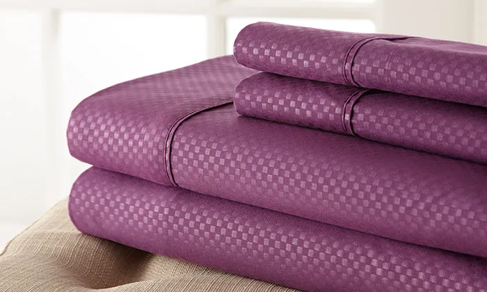 4-Piece Set: Super-Soft 1600 Series Checker Embossed Bed Sheet