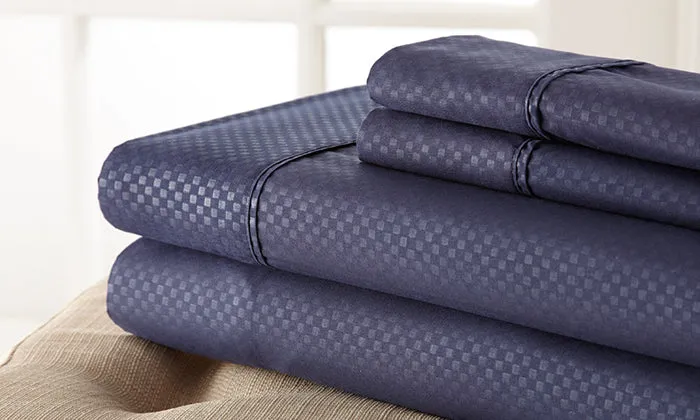 4-Piece Set: Super-Soft 1600 Series Checker Embossed Bed Sheet