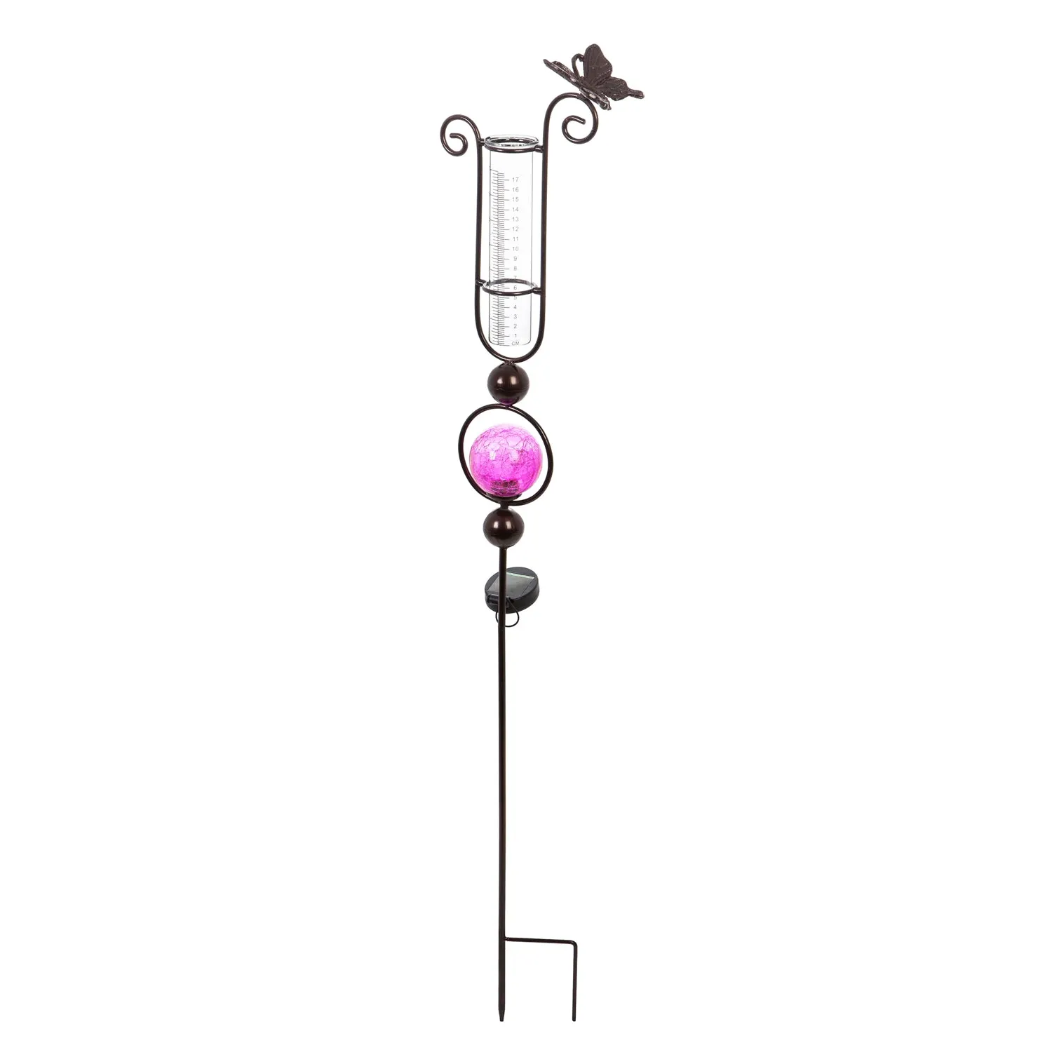 44.5"H Solar Rain Gauge Garden Stake, 3 Asst, Blue, Orange, pink,2sp6157