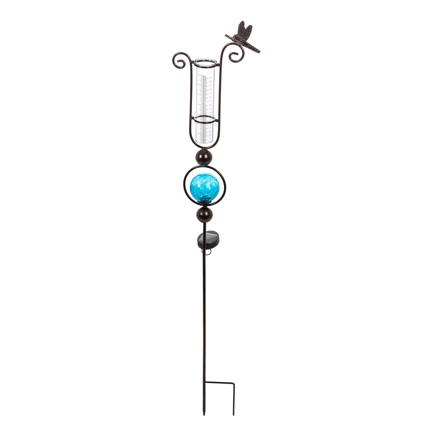 44.5"H Solar Rain Gauge Garden Stake, 3 Asst, Blue, Orange, pink,2sp6157