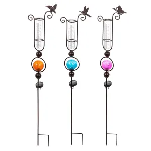 44.5"H Solar Rain Gauge Garden Stake, 3 Asst, Blue, Orange, pink,2sp6157