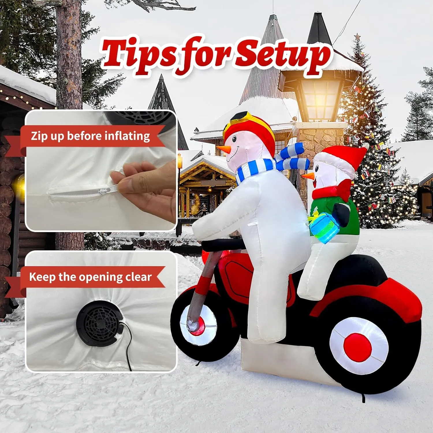 5.7FT Christmas Motorcycle Inflatable Snowman, Blow Up Snowman Father & Son o...