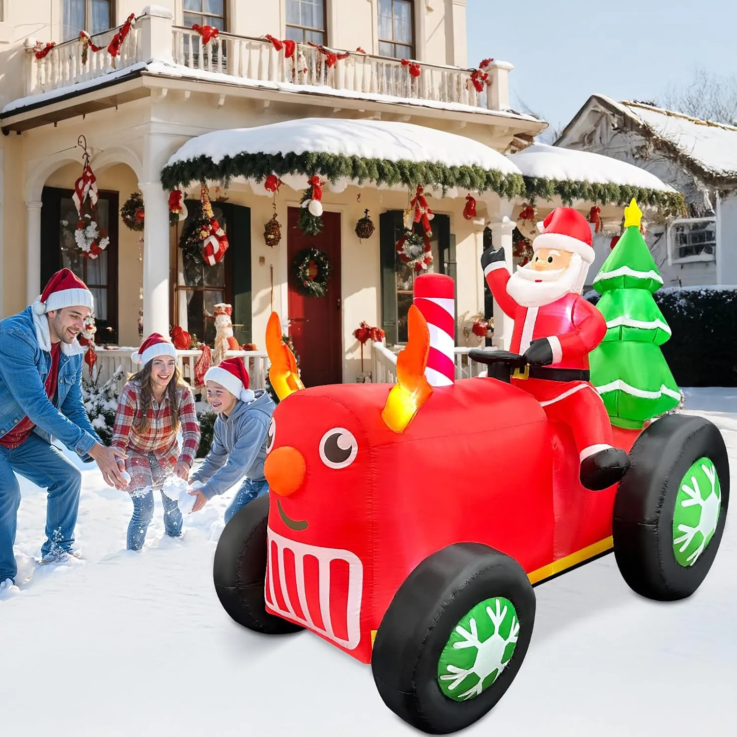 5.7FT Christmas Motorcycle Inflatable Snowman, Blow Up Snowman Father & Son o...