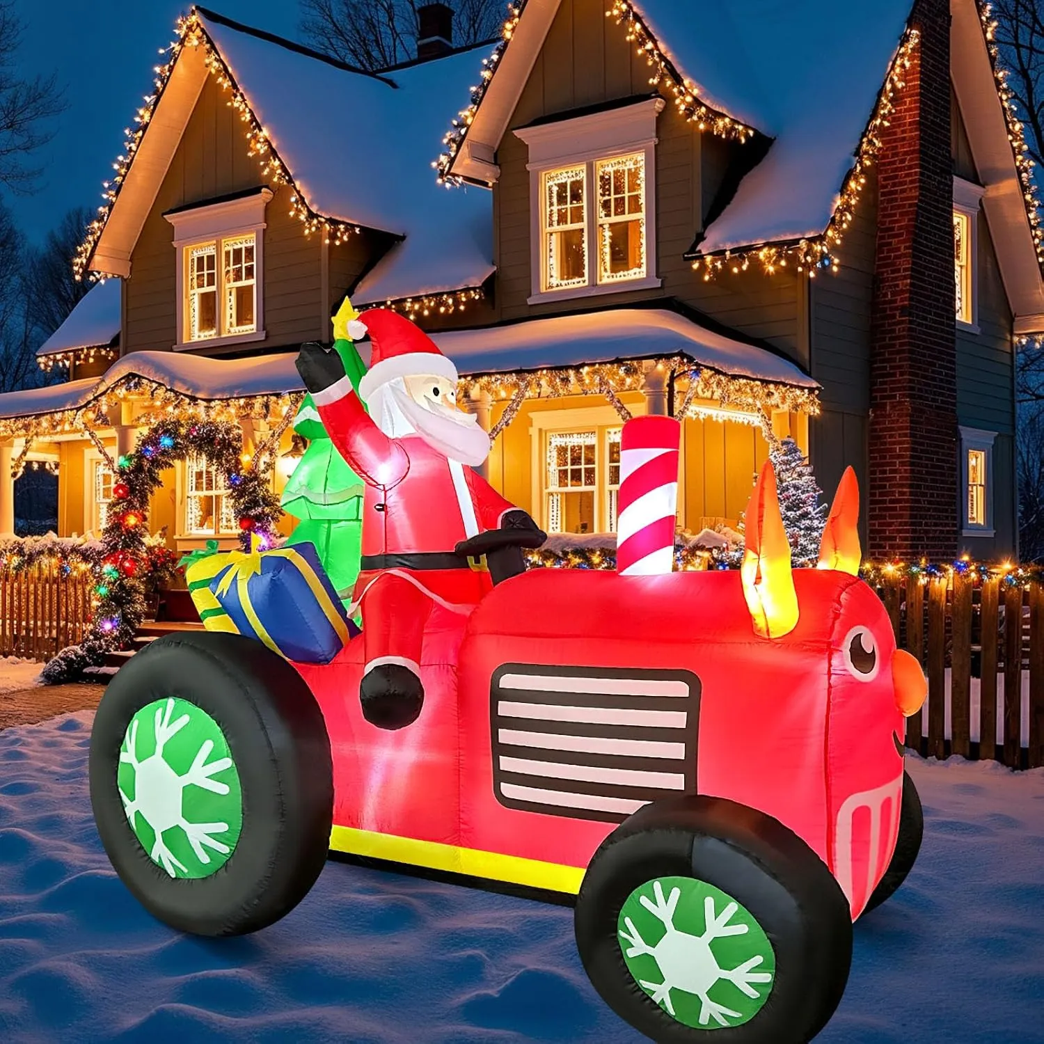 5.7FT Christmas Motorcycle Inflatable Snowman, Blow Up Snowman Father & Son o...