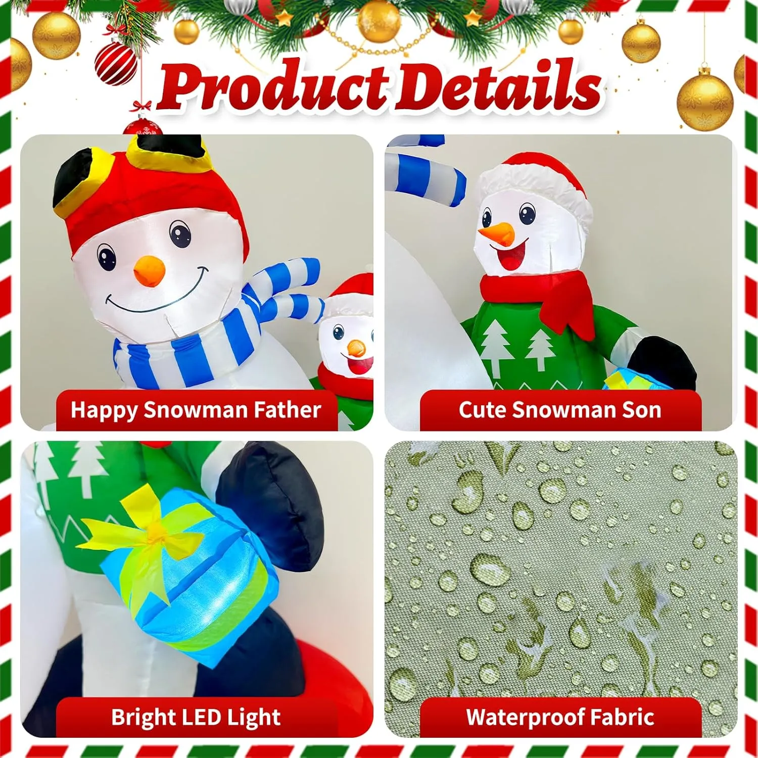 5.7FT Christmas Motorcycle Inflatable Snowman, Blow Up Snowman Father & Son o...