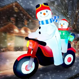 5.7FT Christmas Motorcycle Inflatable Snowman, Blow Up Snowman Father & Son o...