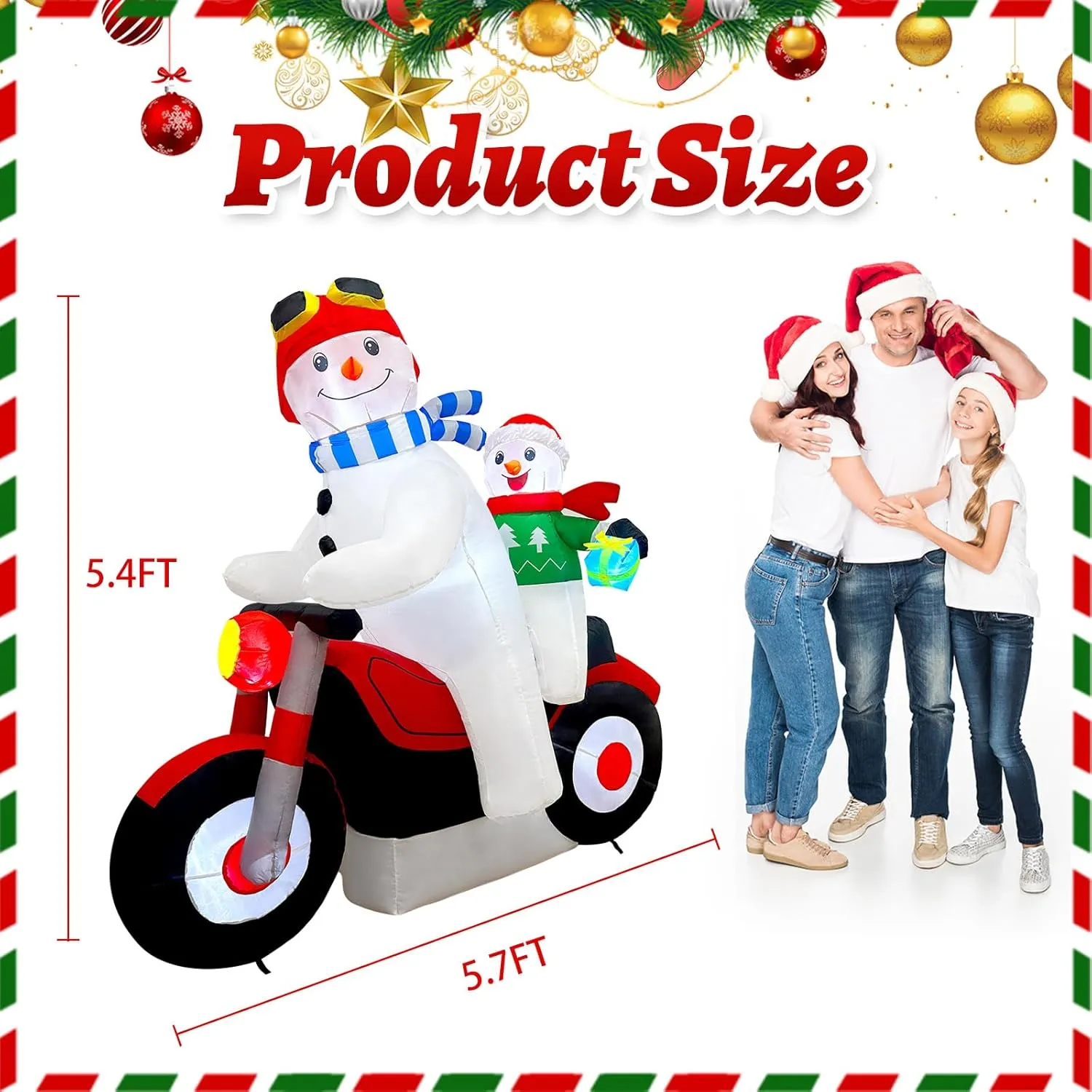 5.7FT Christmas Motorcycle Inflatable Snowman, Blow Up Snowman Father & Son o...