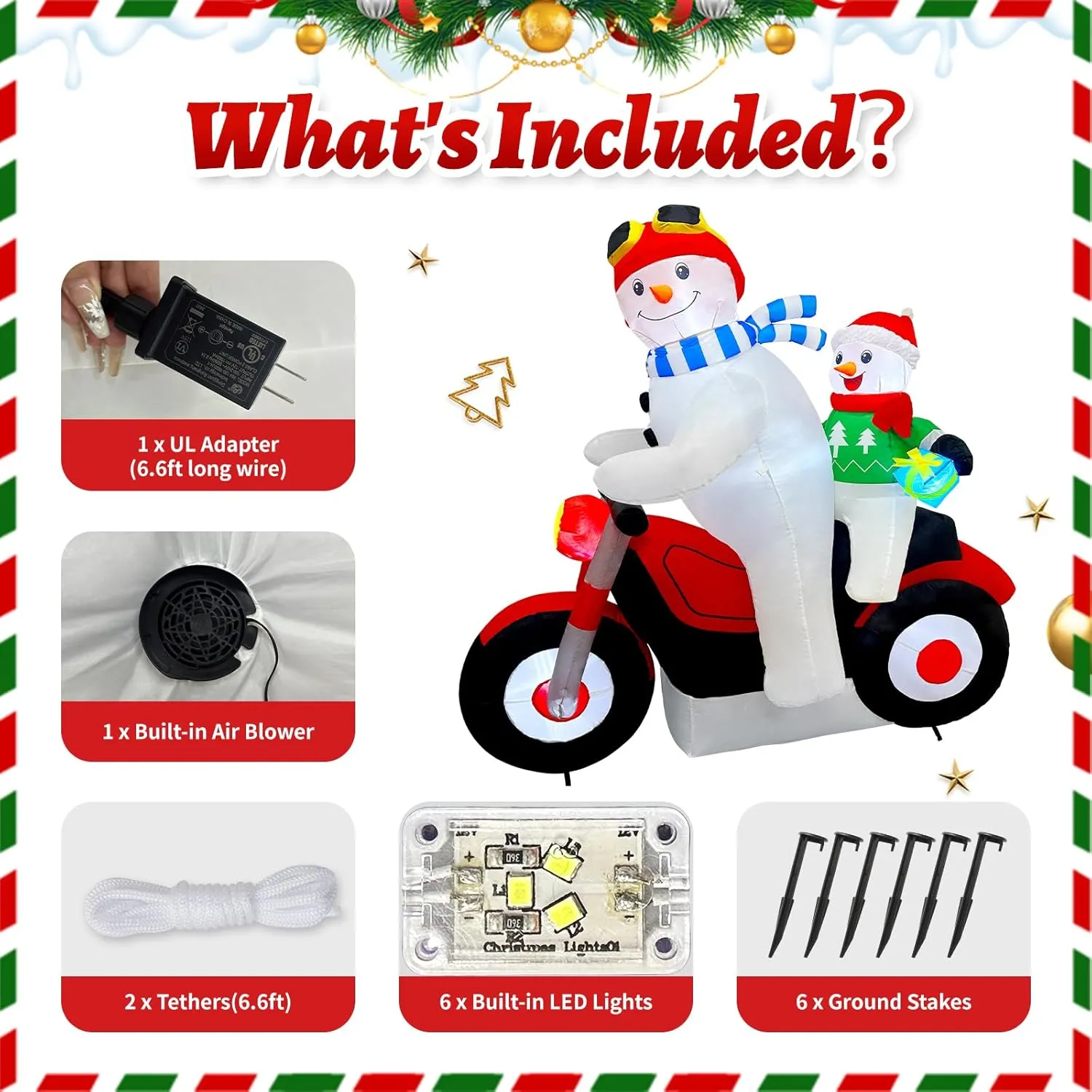 5.7FT Christmas Motorcycle Inflatable Snowman, Blow Up Snowman Father & Son o...