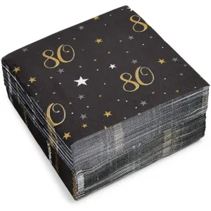 80th Birthday Paper Napkins (6.5 X 6.5 in Pack) Black Square