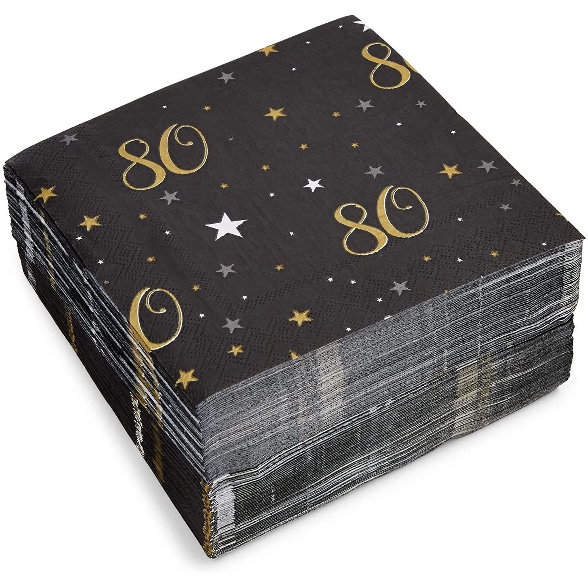 80th Birthday Paper Napkins (6.5 X 6.5 in Pack) Black Square