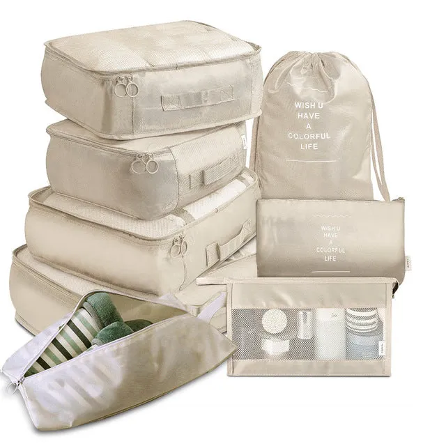 8pcs-Waterproof Travel Luggage Organizer Packing Bags