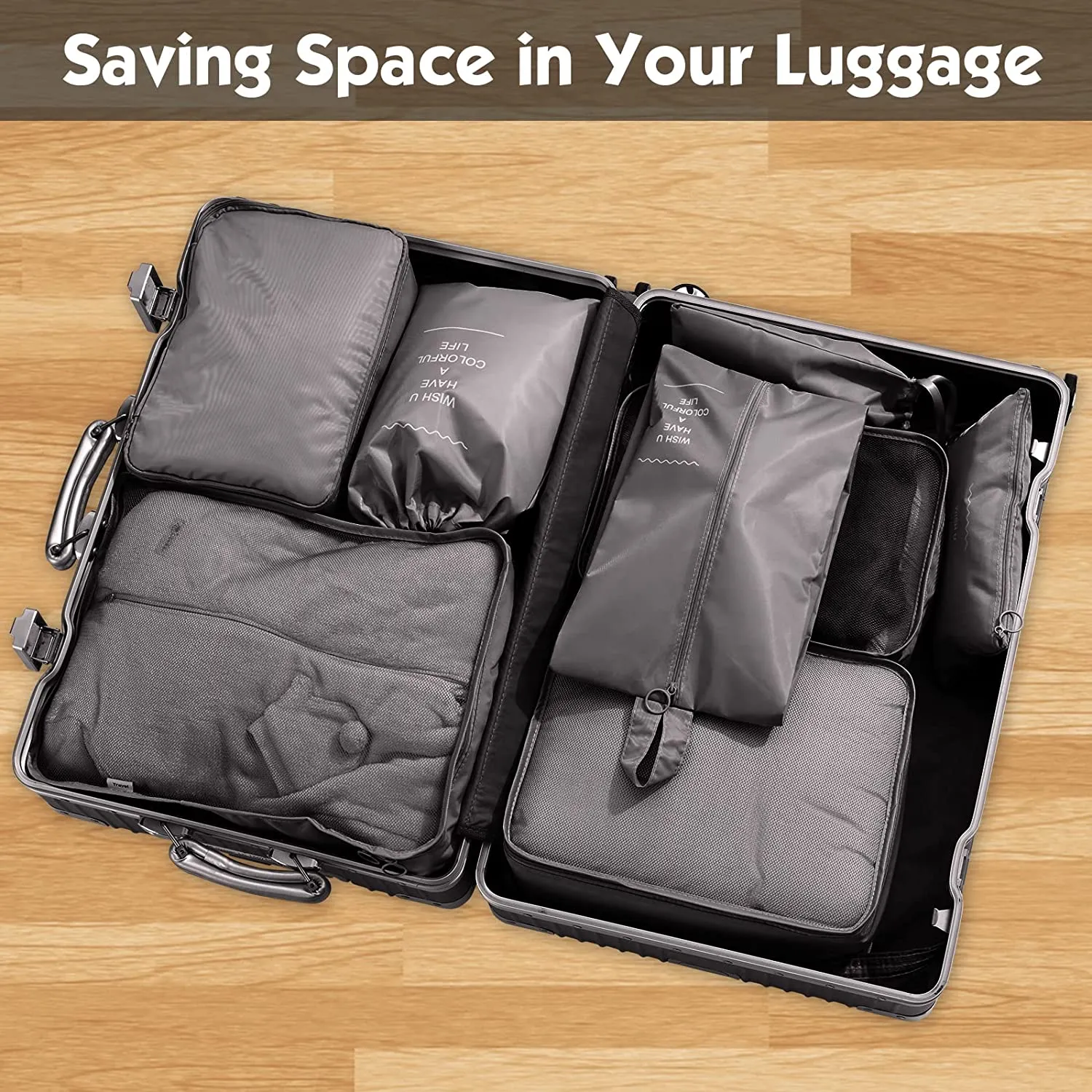 8pcs-Waterproof Travel Luggage Organizer Packing Bags