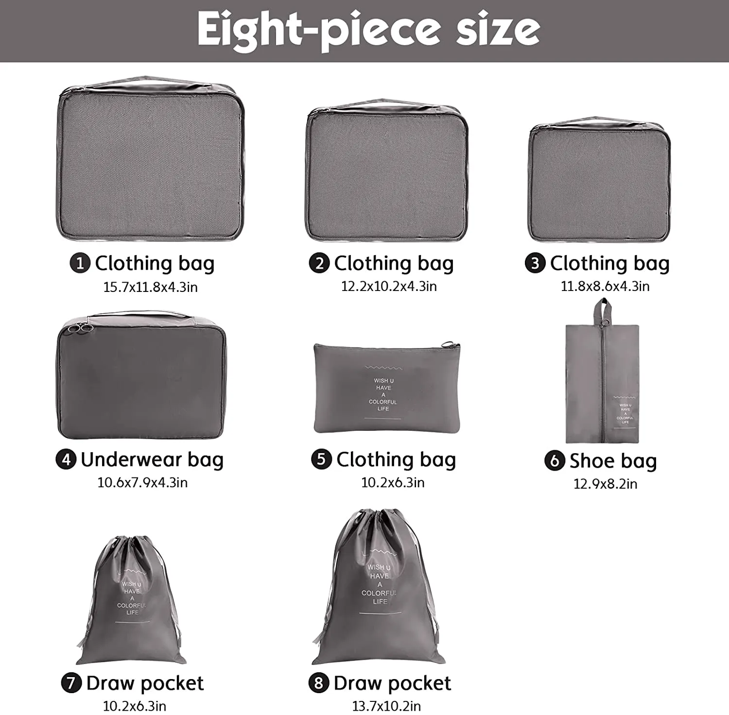 8pcs-Waterproof Travel Luggage Organizer Packing Bags