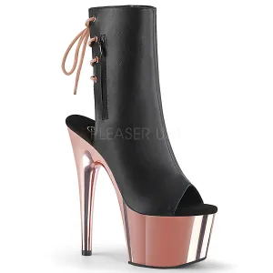 ADORE-1018  Black Faux Leather/Rose Gold Chrome