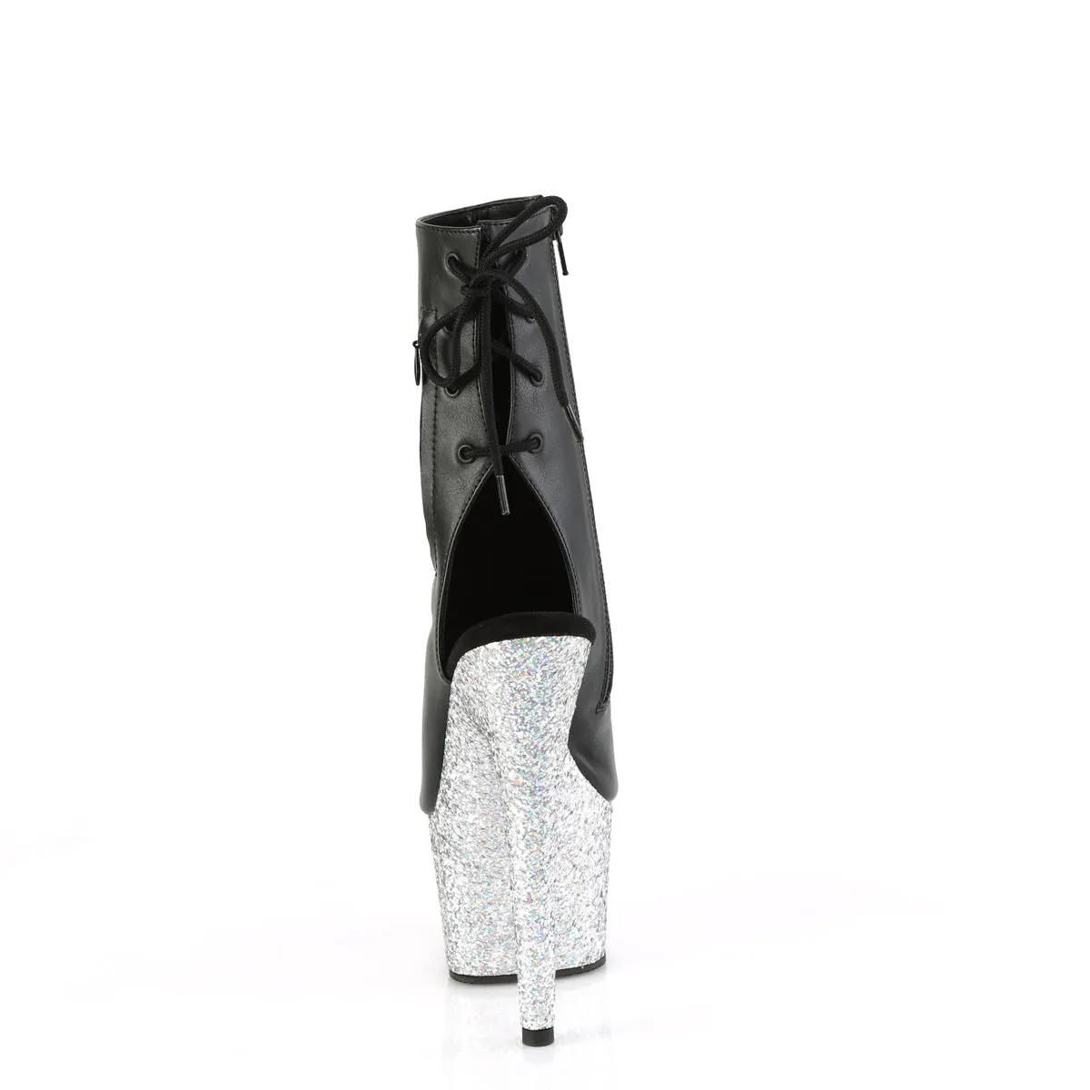 ADORE-1018LG  Black Faux Leather/Silver Multi Glitter