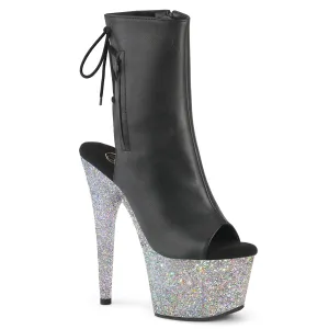 ADORE-1018LG  Black Faux Leather/Silver Multi Glitter