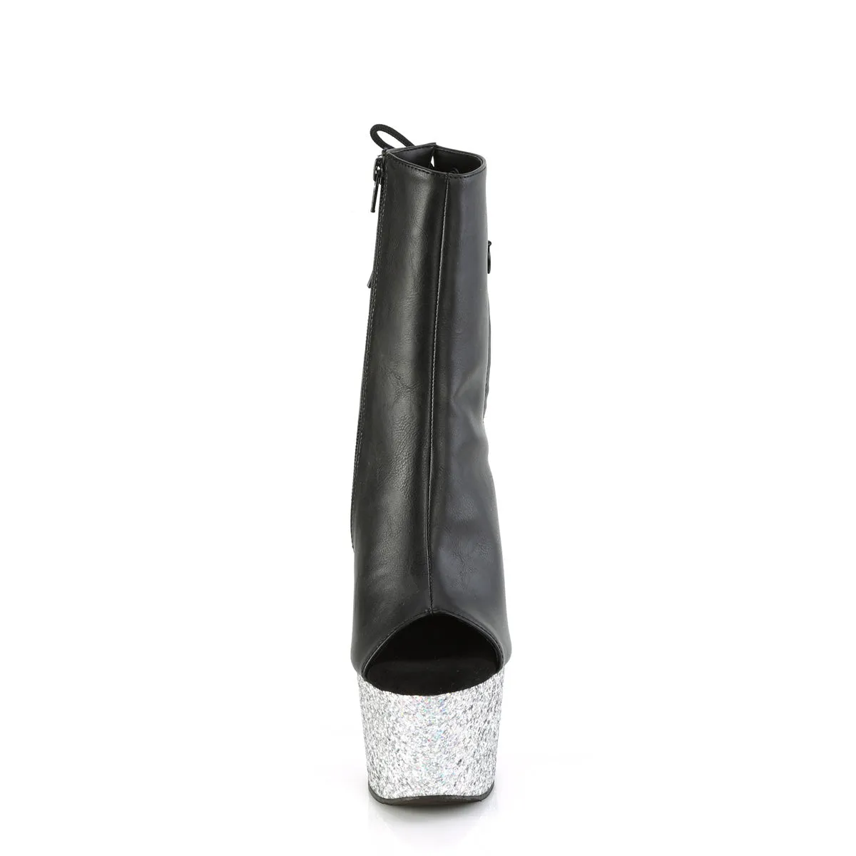 ADORE-1018LG  Black Faux Leather/Silver Multi Glitter