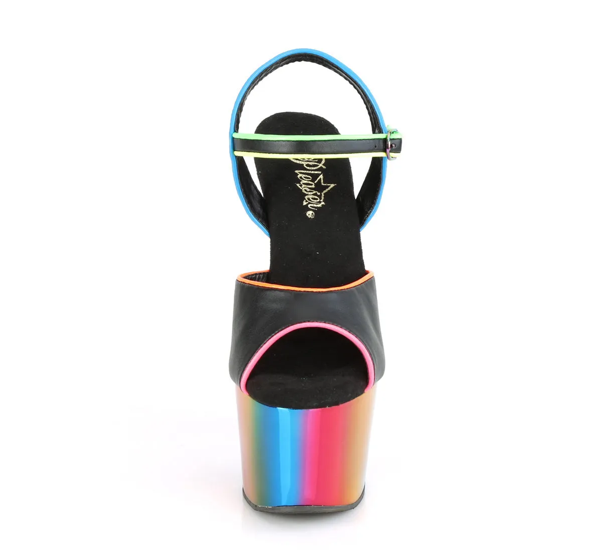 ADORE-709RC-02  Black Faux Leather/Rainbow Chrome