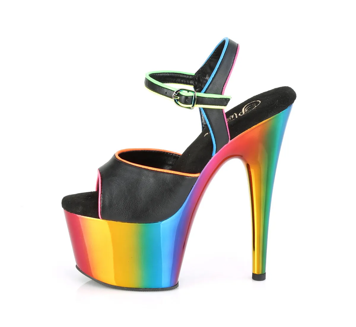 ADORE-709RC-02  Black Faux Leather/Rainbow Chrome