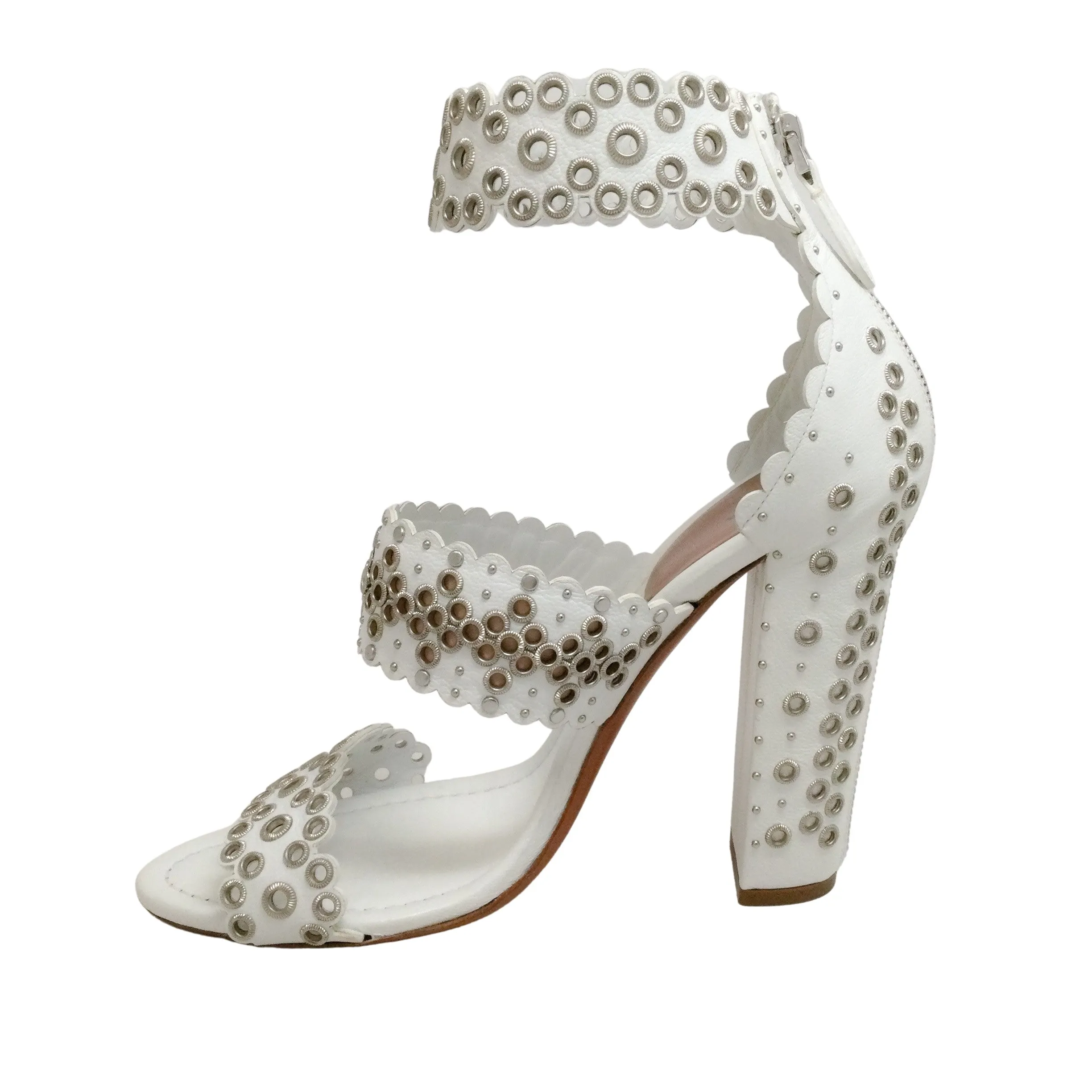 ALAÏA White Leather Grommet with Ankle Strap Sandals