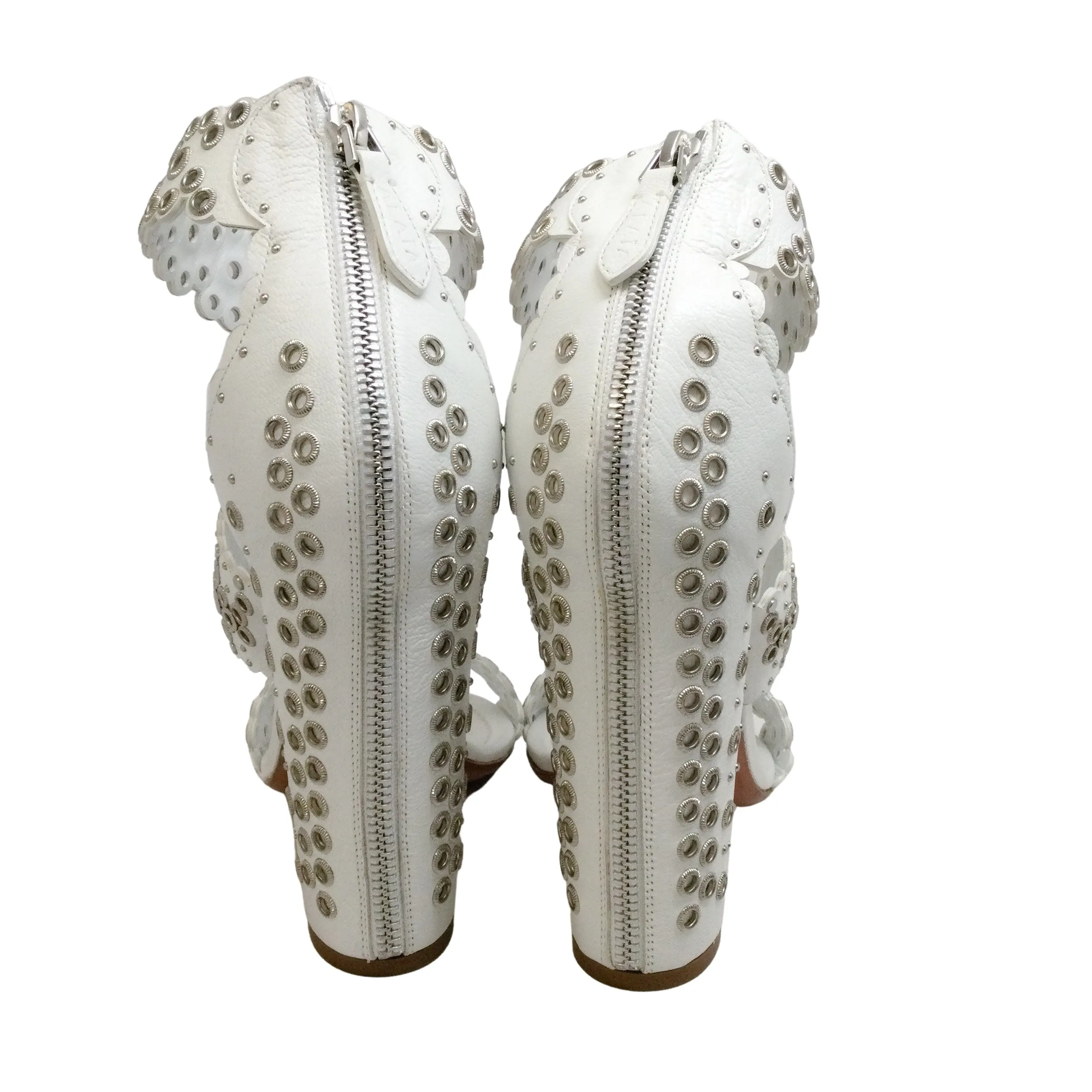 ALAÏA White Leather Grommet with Ankle Strap Sandals