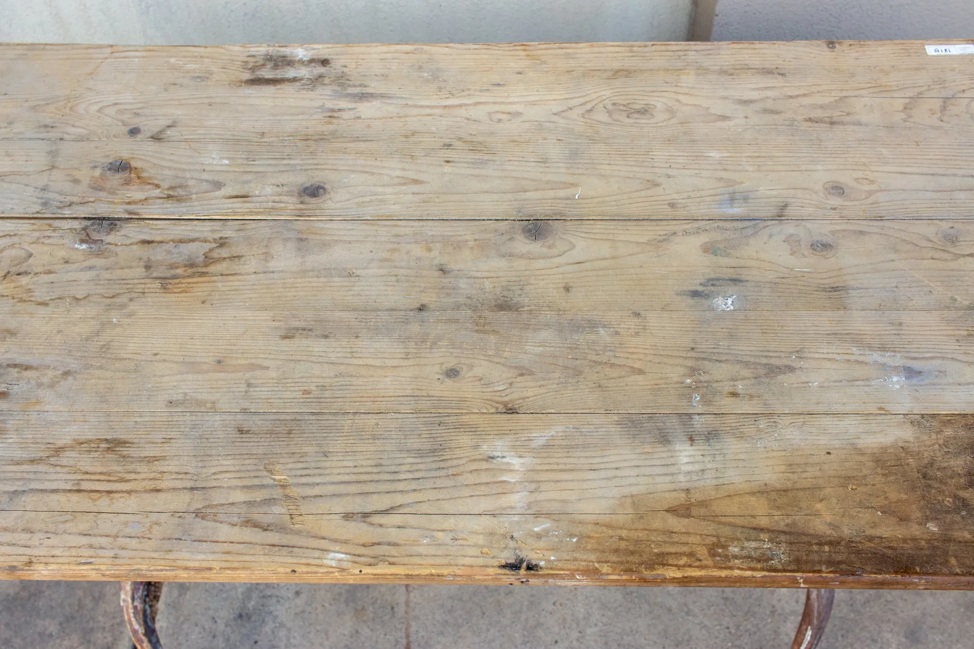Antique French Distressed Garden Bistro Table with Red Iron Base