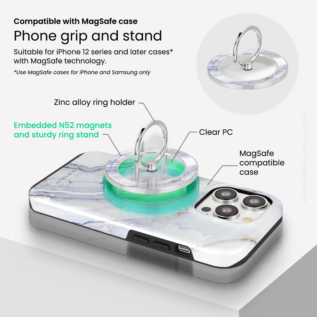 Arctic Ocean - Silver MagSafe Phone Grip and Ring Holder Stand