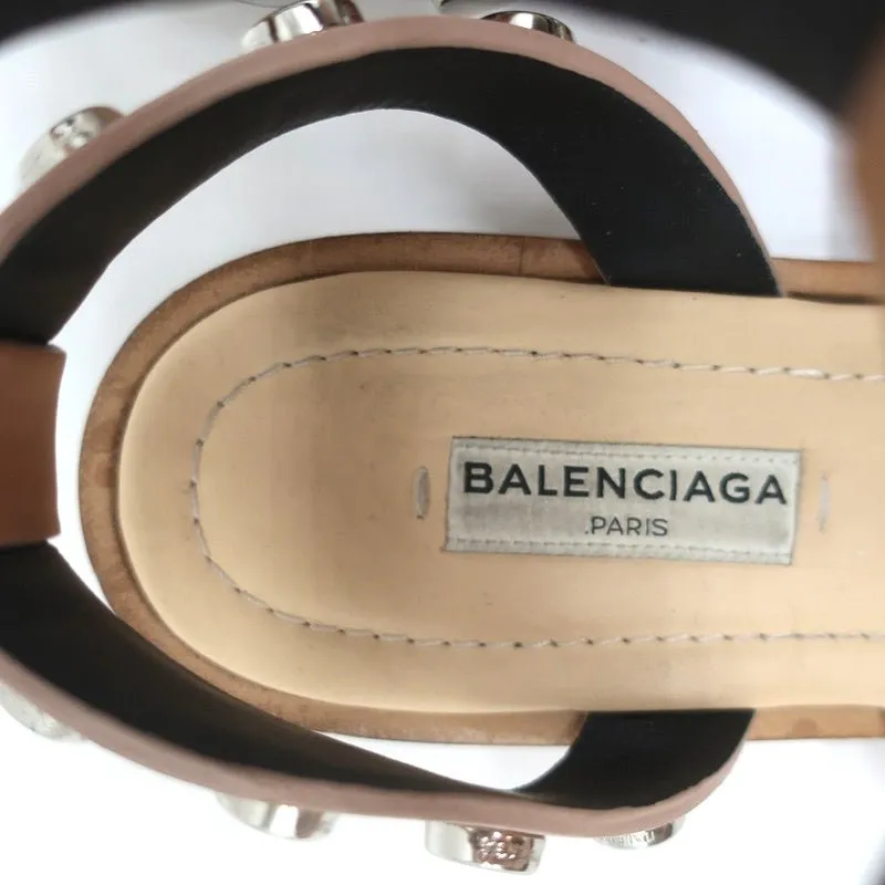 Balenciaga Studded Gladiator Sandals Nude Leather Size 36 Ankle Strap Flats